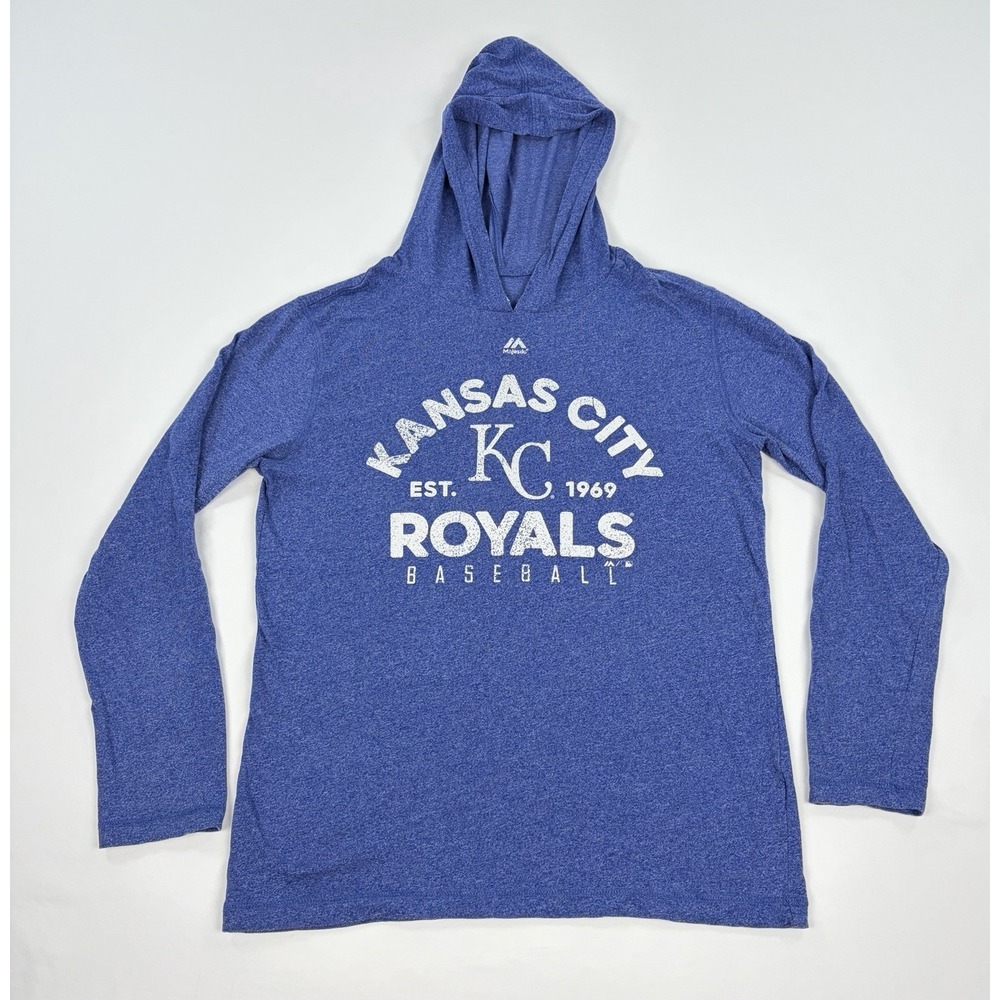 Majestic Kansas City Royals Hoodie Mens Medium Blue Long Sleeve Baseball Shirt